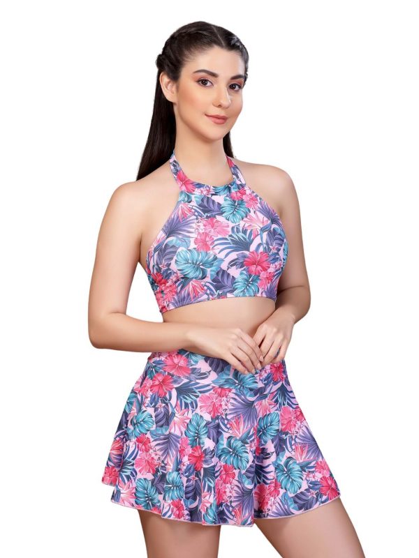 Addery Women's Two-Piece Skirted Tropical Blossom Swimwear