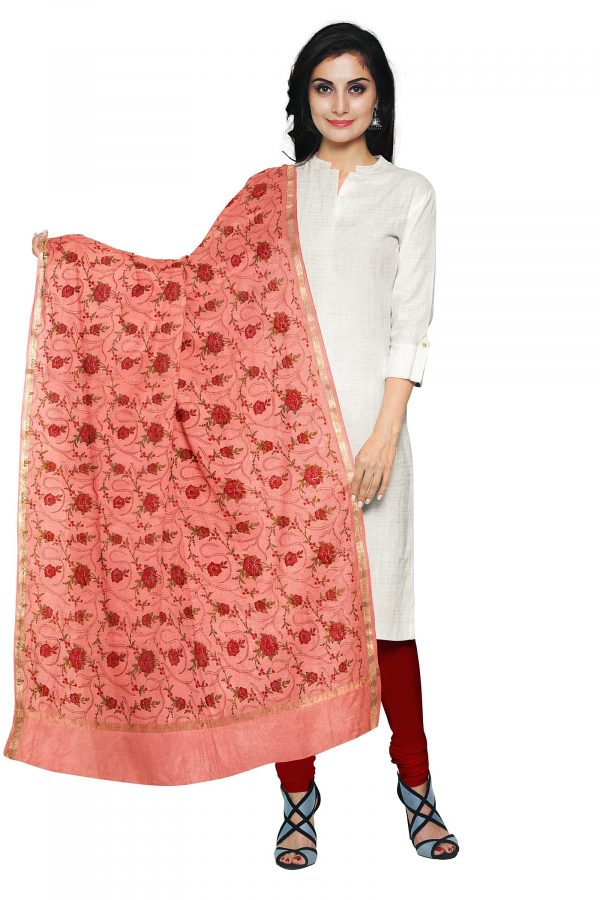 Ethno Junction Banarasi Cotton Handprinted Floral Dupatta