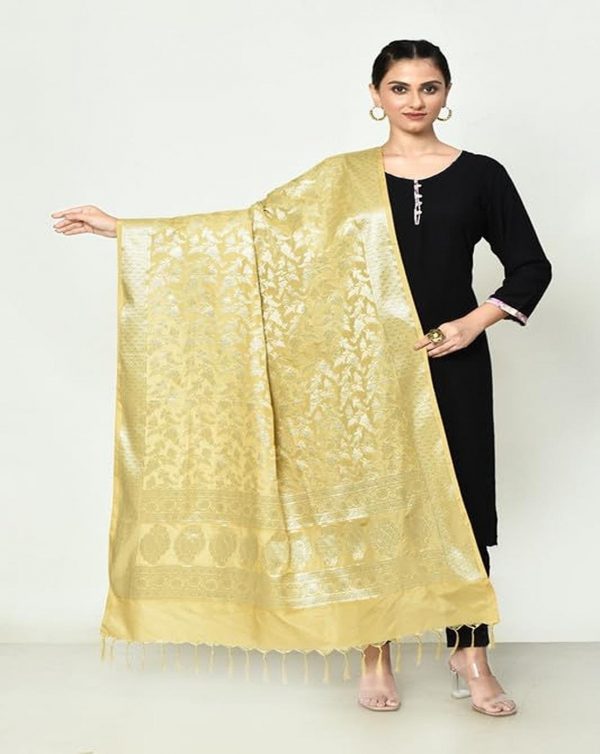 JUSBALL Women's Banarasi Pure Silk Dupatta - Gold